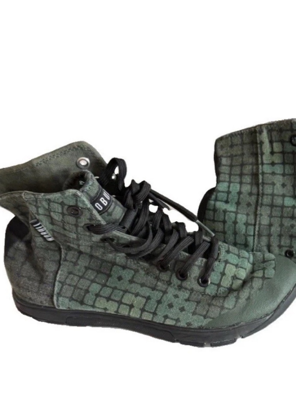 High Top CrossFit NOBULL Canvas Trainer Green Grid Pattern Gym Shoes Womens 8